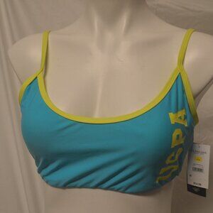 U.S. Polo Assn. BIKINI Turquoise Blue & Neon Green Swimsuit Top L NWT